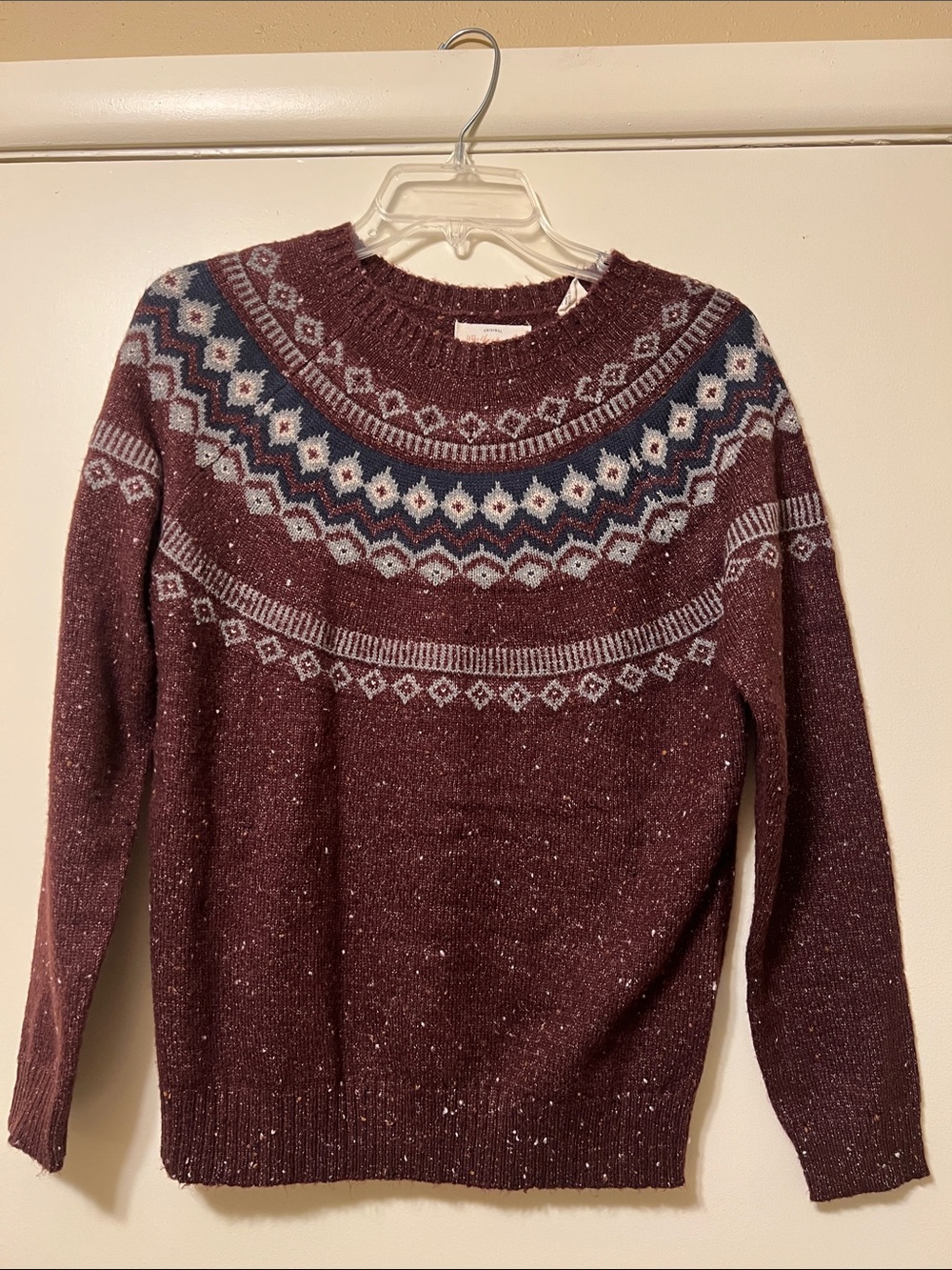 Weatherproof Maroon Fair Isle Crewneck Sweater Like New